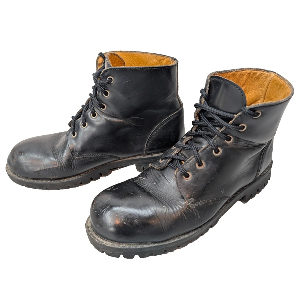 Vintage Chopper Women's Leather Boots 8.5 EU42‎ Black Lace Up Motorcycle Chunky